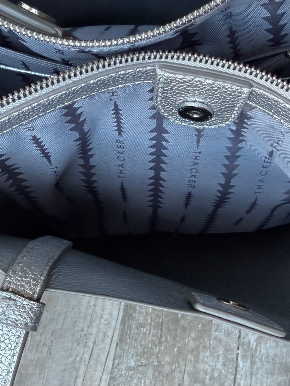 Thacker Metallic Anya Tote | Lots of Compartments | Silver - Picture 7 of 14